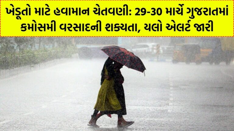ખેડૂતો માટે હવામાન ચેતવણી : 29-30 માર્ચે ગુજરાતમાં કમોસમી વરસાદની શક્યતા, યલો એલર્ટ જારી